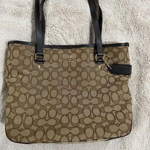 Coach tote. Brown signature C jacquard